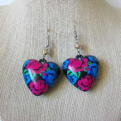 BOLD Vintage Pierced Earrings Colorful Thick Puff Hearts 51016