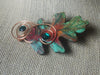 Hand Crafted Fall Leaf Copper Wired Green Rhinestones Made From Wood, Vintage Brooch Pin 022221