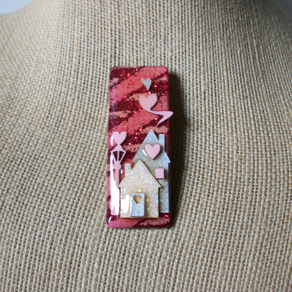 Vintage Brooch Pin Lucinda House Pins, Sweet Pink Valentine Hearts Love 61318