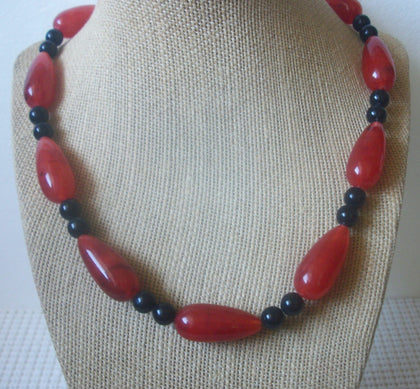 Vintage 18" Necklace Colorful Dark Orange Black Acrylic Beads 030221