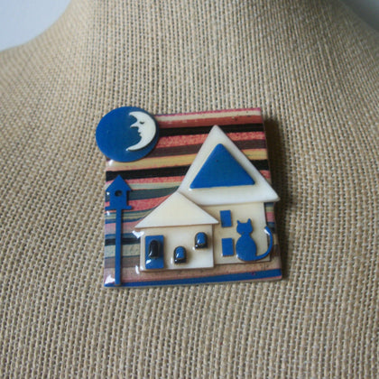 RARE Highly Detailed Lucinda Pins,Dreamy Night Cat Bird House Sleepy Time Moon 61318