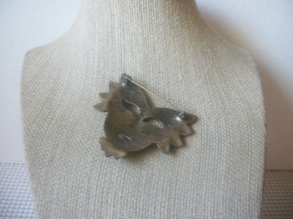 Vintage Jewelry, Very Distressed Oxidized BRASS Mask Clear Rhinestone Inlays Brooch Pin 51018