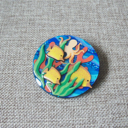 Vintage ECHO & HARA Colorful Fish Pins Sea Weed Octopus Corals Tropical Yellow Fish 021321