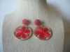 Vintage Post Earrings Gold Toned Red Silk Wrapped Flower 2" Long 8716