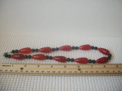 Vintage 18" Necklace Colorful Dark Orange Black Acrylic Beads 030221