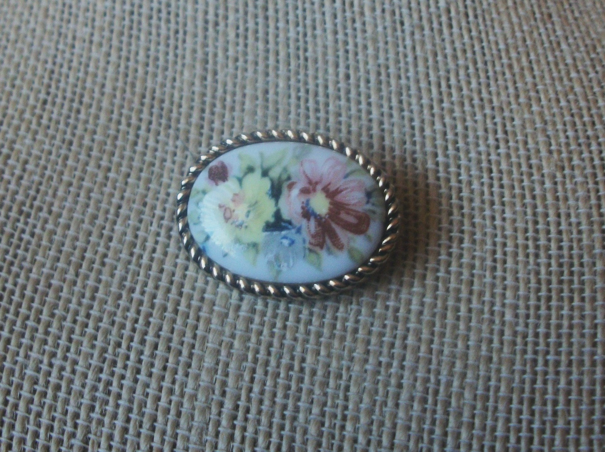 Smaller Vintage German Limoge Flower Glass Brooch Pin 022421