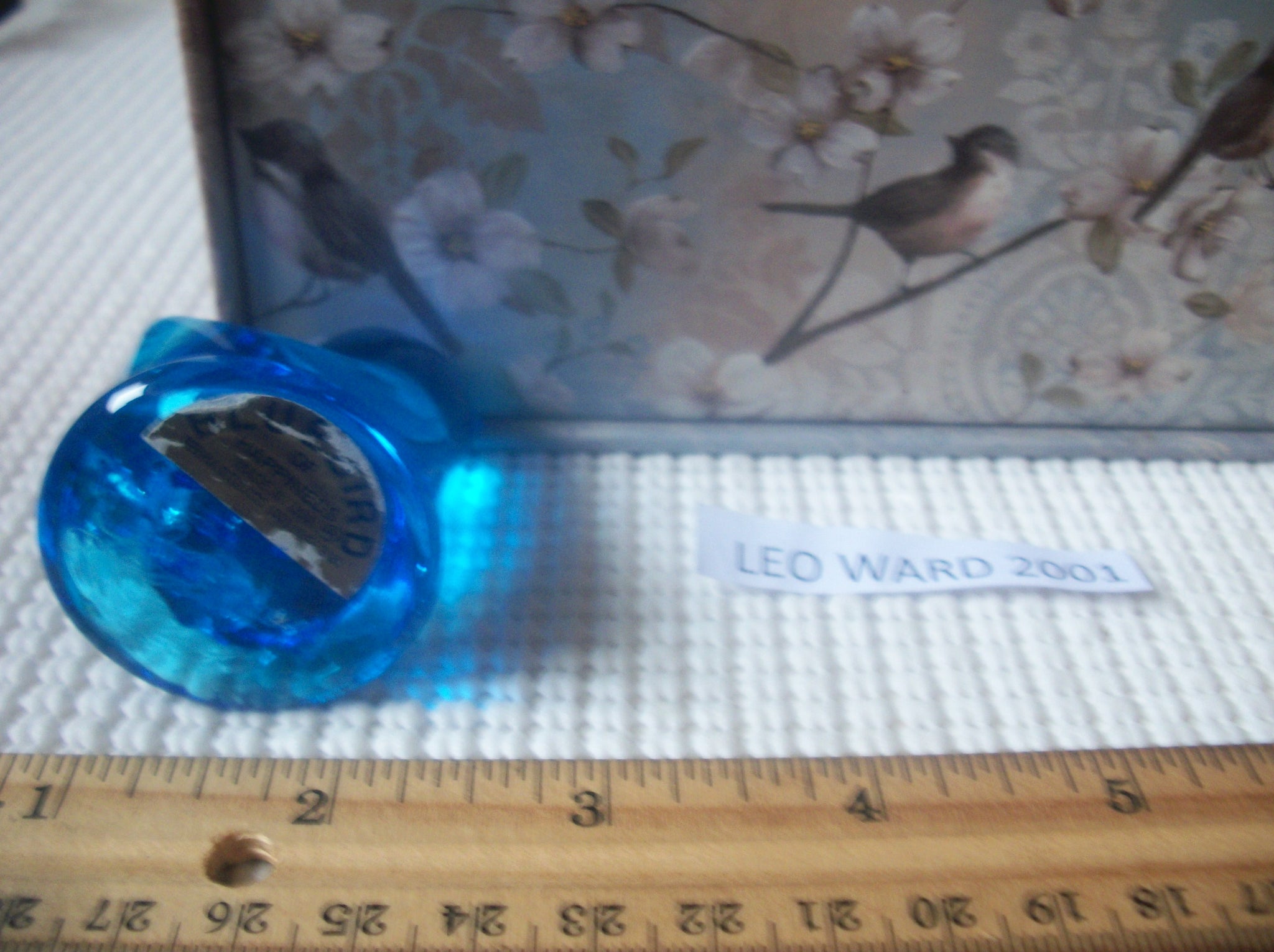 Vintage Small Blue Glass Marked Leo Ward 2001 Blue Bird Of Happiness, Bookcase Decor, Bedside Table, Collectible, Gift for Bird Lover C300