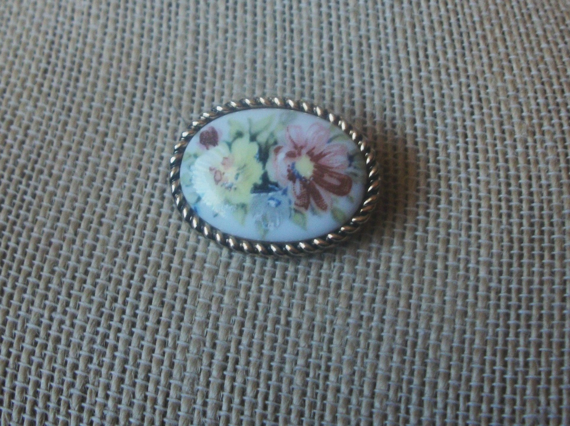 Smaller Vintage German Limoge Flower Glass Brooch Pin 022421