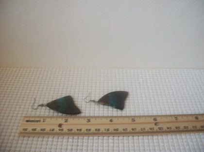 Long Pierced Earrings Brown Blue Old Plastic Lucite 030221 Silver tone hooks