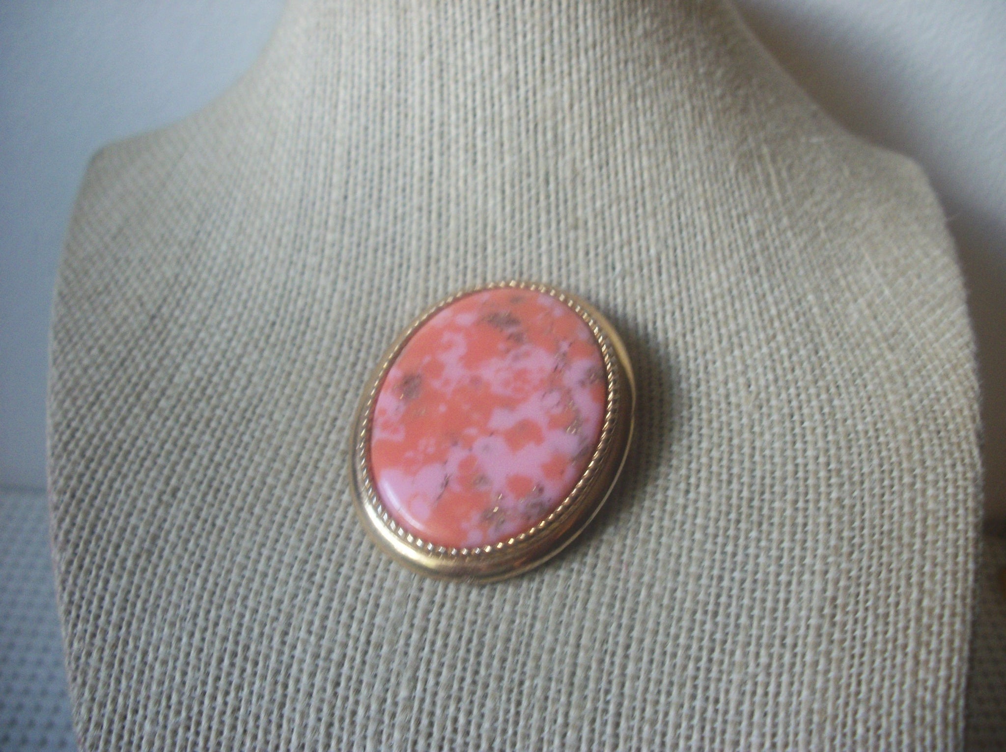 Vintage Brooch Pin, Signed SARAH COV, Floral Glass, Coral Pink, Gold Tone, Enhancer 70217