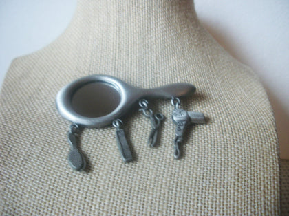 Vintage Signed JJ, Pewter Glass Charms Hairdresser Brooch Pin 022721