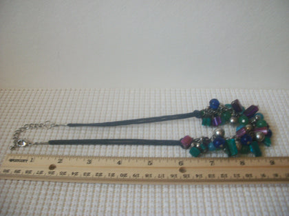 Vintage 16" - 18" Necklace Colorful Shell Acrylic Beads Blue Leather String 030221