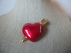 Red Enameled Heart Gold Tone Clear Rhinestones, Love Valentine Vintage Brooch Pin 63017