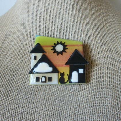 Vintage Lucinda House Pins, Mellow Harmony Peaceful Day Little Cat Sun 43017