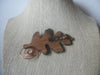 Hand Crafted Fall Leaf Copper Wired Green Rhinestones Made From Wood, Vintage Brooch Pin 022221