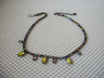 Vintage Signed TIARA MISU Colorful Rhinestone Prong Set 18" Long Necklace 61717