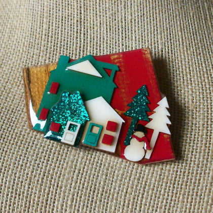 Vintage Lucinda House Pins, Highly Detailed Christmas Festive Glitter 61318