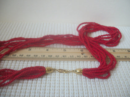 Stunning Vintage 22" Multi Strand Signed TRIFARI Red Glass Micro Beads Necklace 030221