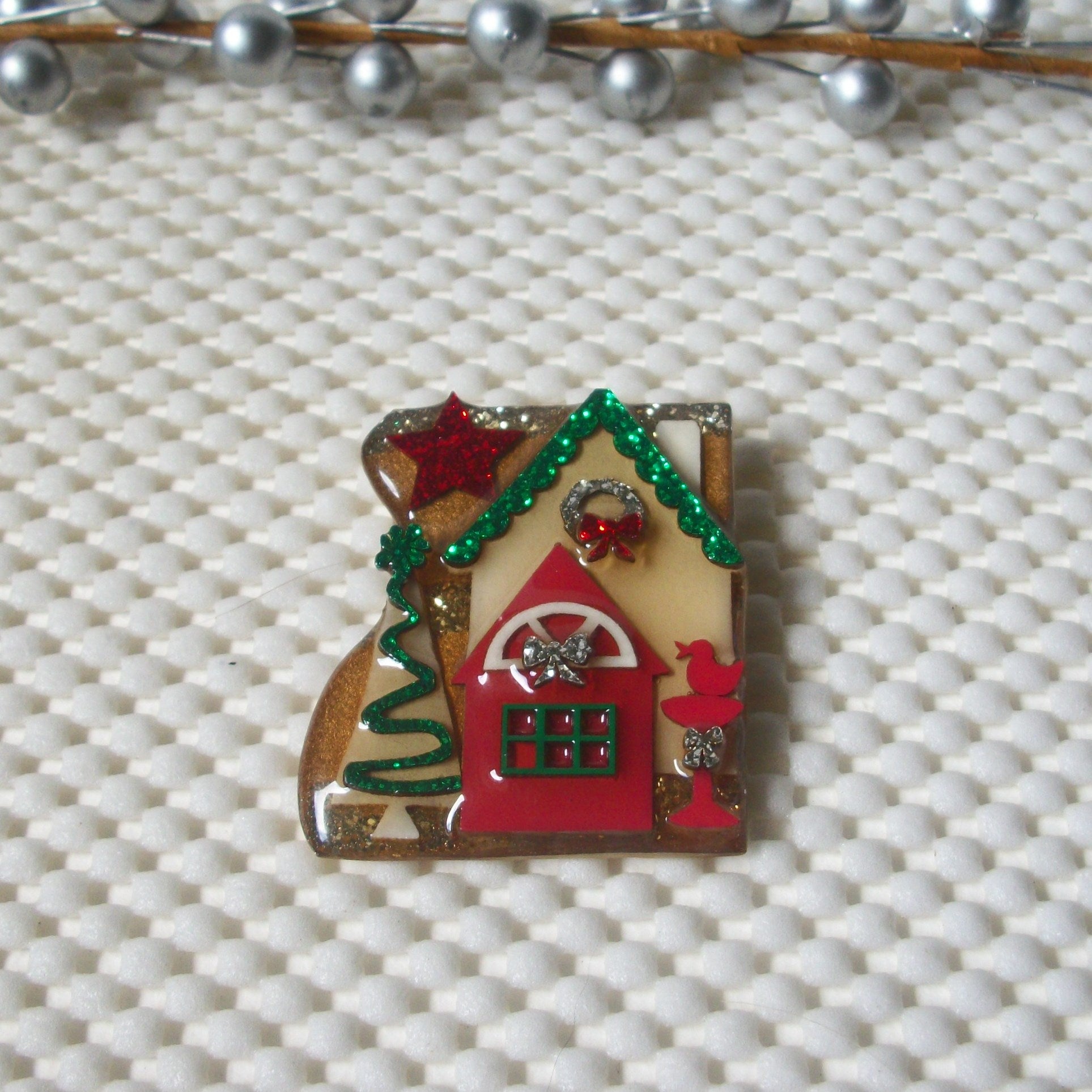 RARE Highly Detailed Lucinda House Pins Christmas Star Glitter Tree Little Bird Wreath 61318