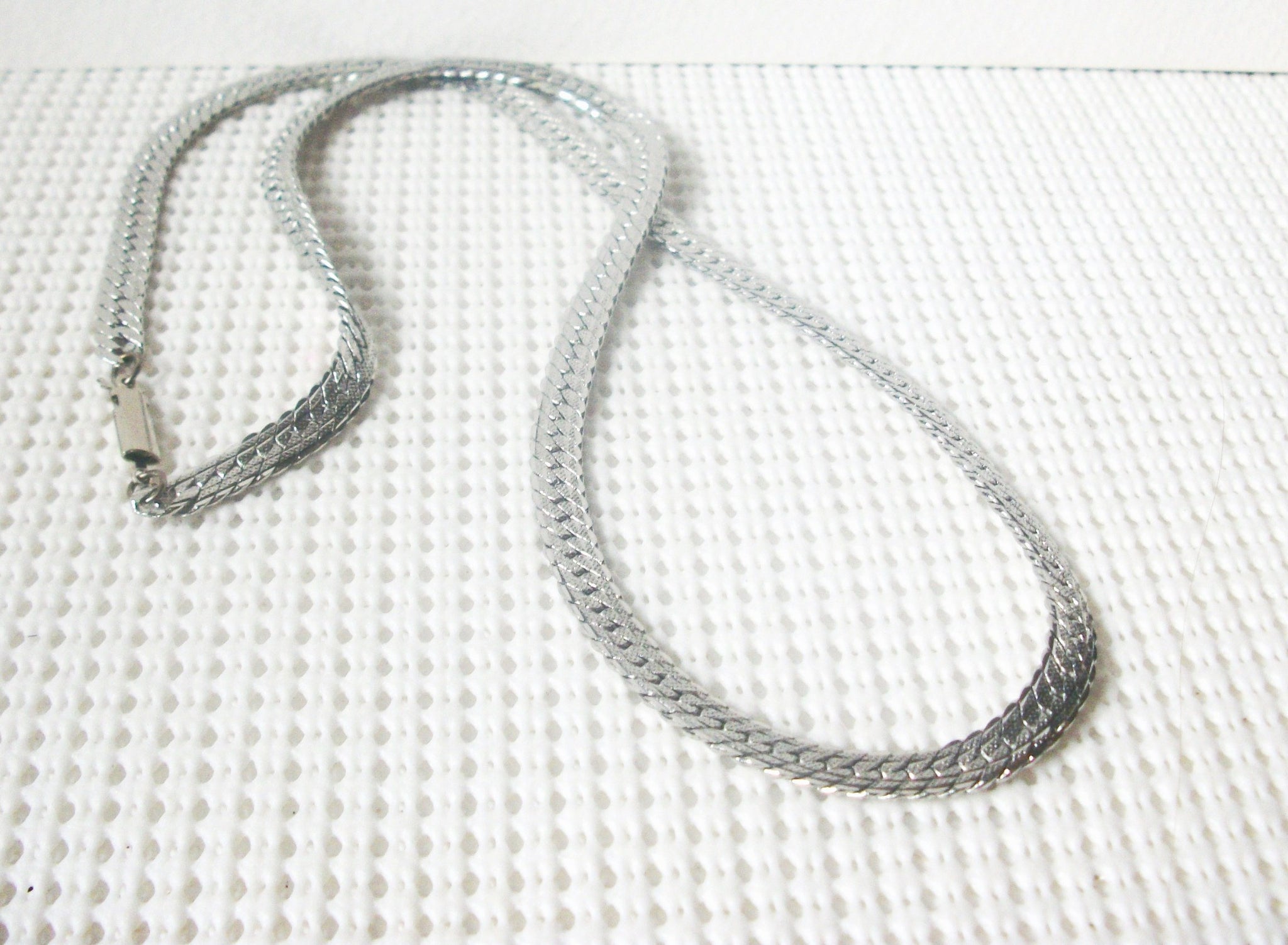 Vintage Necklace, 24" Long, Stainless Steel, Herringbone, 022021