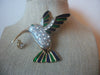 Heavier Very Large, Clear Crystals, Hummingbird, Blue Green Enameled, Vintage Brooch Pin 022121