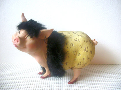 Vintage Cute Pig Girl, Ceramic, Hand Painted, 1965 Piggy Bank