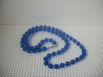 Vintage 30" Signed MONET Vivid Blue Lucite Beads Silver Tone Spacers 030421