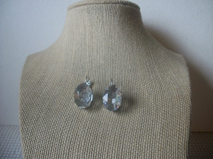 Clear Crystal Glass Prong Set Thicker Silver Tone Pierced Earrings  022121