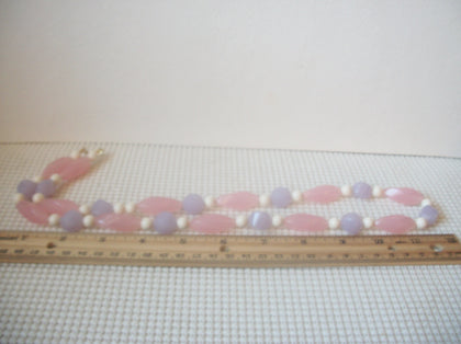 Retro Signed AVON Pale Pink  Lavender White Necklace 40220