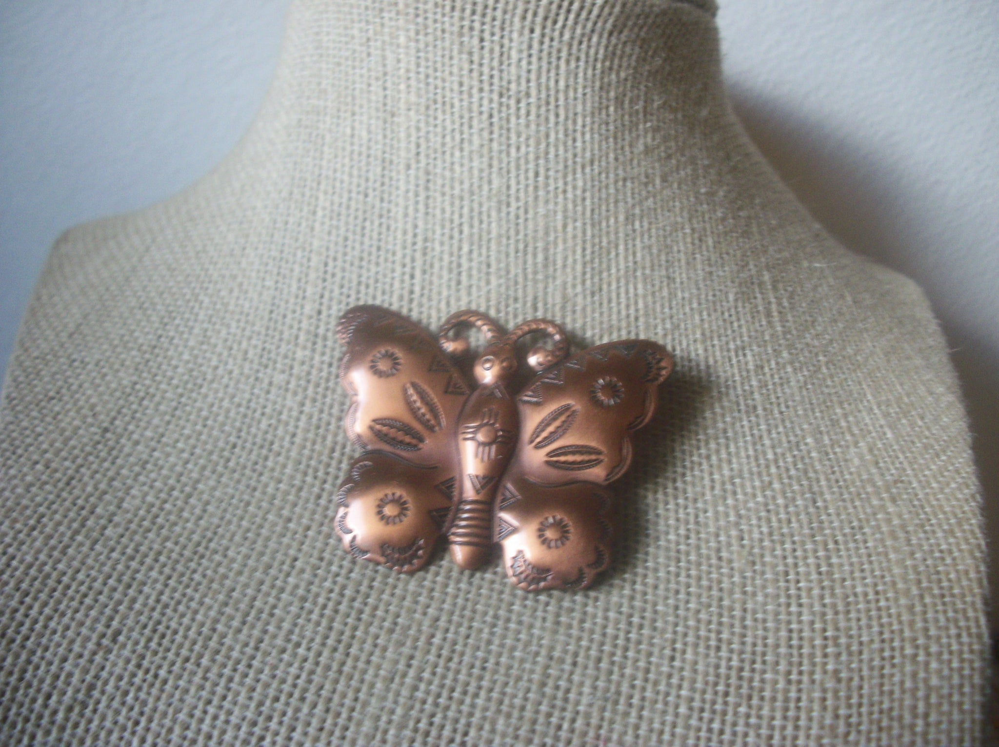 Vintage Brooch Pin, Native American, Hand Made, Copper Tone, Butterfly, 70217
