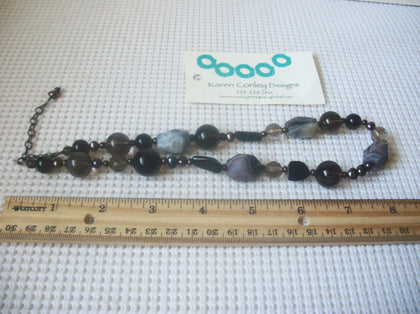 Vintage Jewelry, 16" - 19" Long, Necklace Hand Made, Botswana Agate Smokey Quartz, Freshwater Pearls, Sterling Silver, Tourmaline Nuggets,  90517