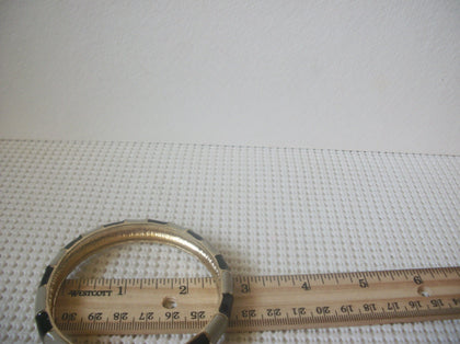 Black Gray Gold, Enameled Metal, Bangle, Vintage Bracelet 72517