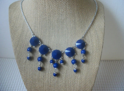Vintage 18" - 21" Bib Necklace Blue Silver Tone 30617