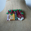 Vintage Lucinda House Pins, Highly detailed Christmas Garland Berries Three Snowman 61318