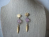 Long Retro Gold  Tone Pale Pink Sea Glass Dangle Earrings 022421