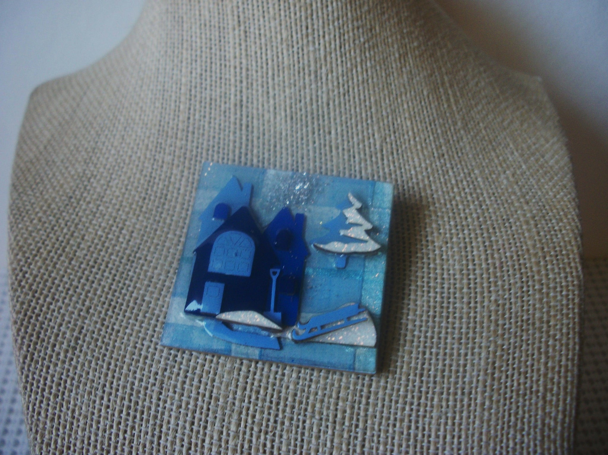 Lucinda House Pins, Festive Christmas Snow Glitter Blue Houses, 021321