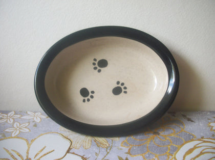 Food Dish Cats Dogs, Animal Print, Hand Painted, Oval Ceramic, 91617