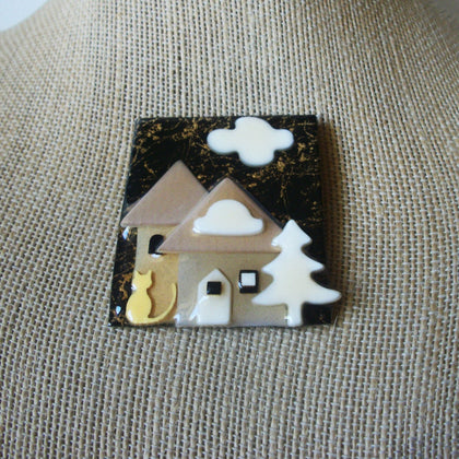 Vintage Lucinda House Pins, Peace Dark Black Golden Night Little Cat Love 61318