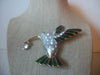 Heavier Very Large, Clear Crystals, Hummingbird, Blue Green Enameled, Vintage Brooch Pin 022121