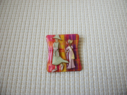 Vintage Lucinda Woman Pins, Glitter Two Friends Wearing Spring Hats 021321