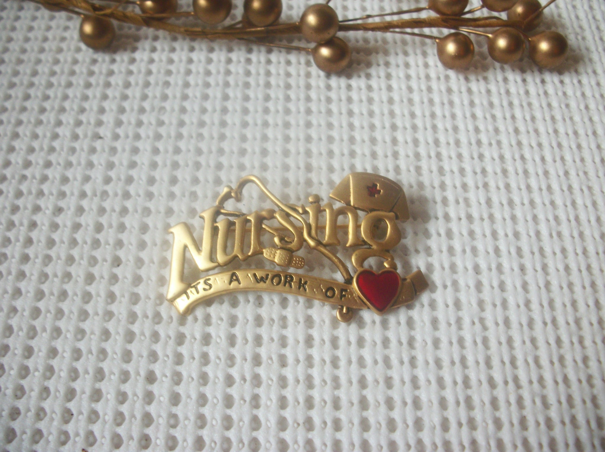 Vintage Brooch Pin, Signed DANCRAFT Love Nursing Matte Gold Tone,   82317