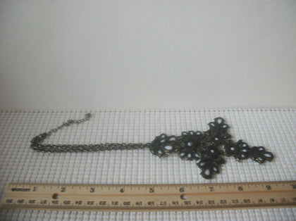 Retro 20" - 22" Flower necklace White Bronze Tone 030321