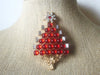 Vintage Jewelry, Christmas Tree, Festive, Red Glass, Clear Rhinestones, Brooch Pin 022621