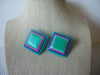 Retro Post Earrings Colorful Old Plastic 2 1/4" Long 8716