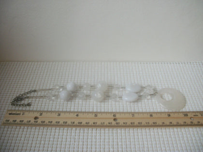 Vintage 18" - 20" Donut Pendant Necklace Clear White Old Plastic 30617