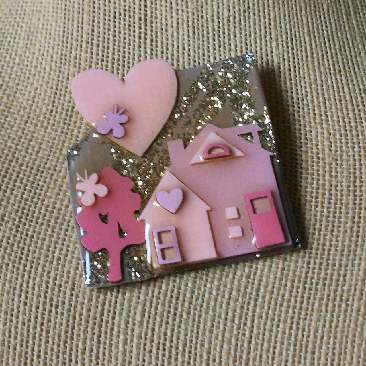 Hard To Find Vintage Lucinda House Pins, Glitter Valentine`s Day Heart Love Pink 61318
