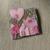 Hard To Find Vintage Lucinda House Pins, Glitter Valentine`s Day Heart Love Pink 61318