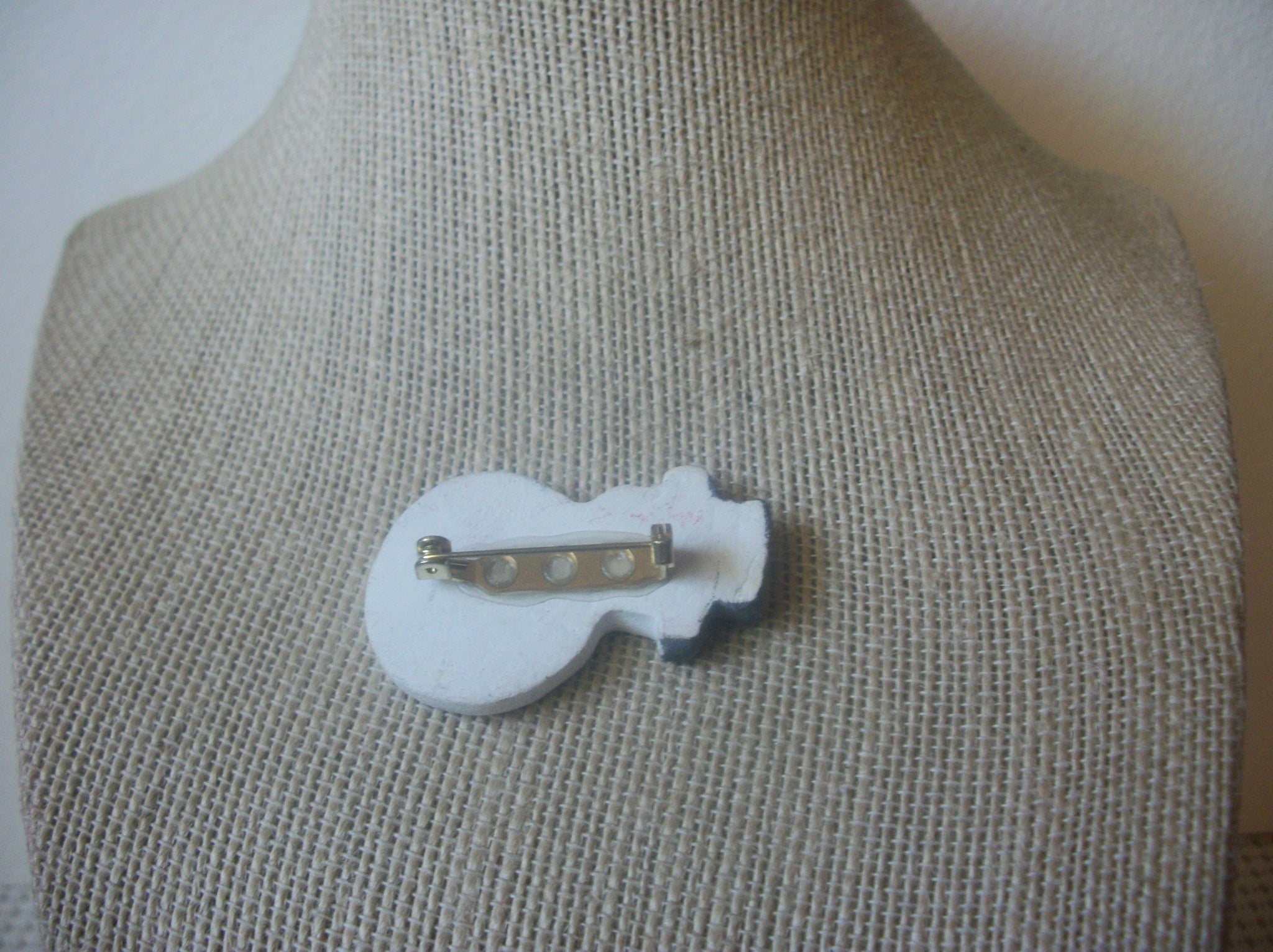 Vintage Brooch Pin, Happy Snowman, Hand Painted, Ceramic, 022021