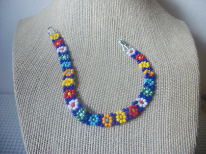 Vintage Bracelet, 7 1/2" Long, Native American, Hand Made, Hand Crafted, Colorful Glass, Seed Beads, 70217