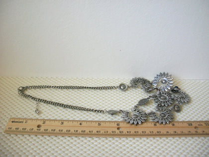 Signed NY Retired BOLD Vintage 19" - 22" Necklace Silver Toned Clear Glass Rhinestones Statement 51016